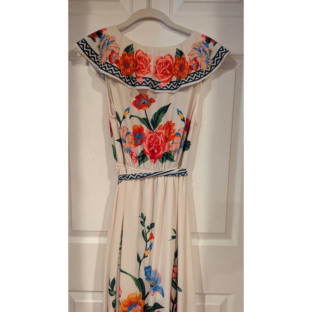 Pink Lily High Low Dress M Cream Floral Ruffle Tie Waist Romantic Boho Summer - Picture 8 of 8